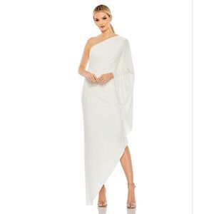 IEENA for Mac Duggal One Shoulder Asymmetrical Hem Tunic Dress White Sz 2 NWT
